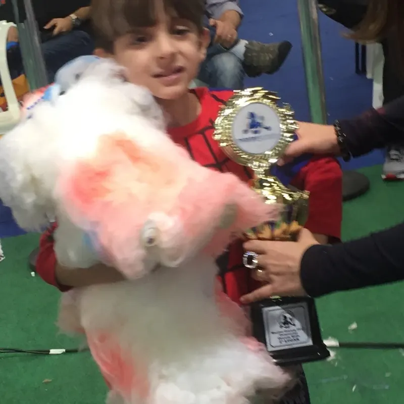 Paulo Roberto recebendo troféu em campeonato de grooming